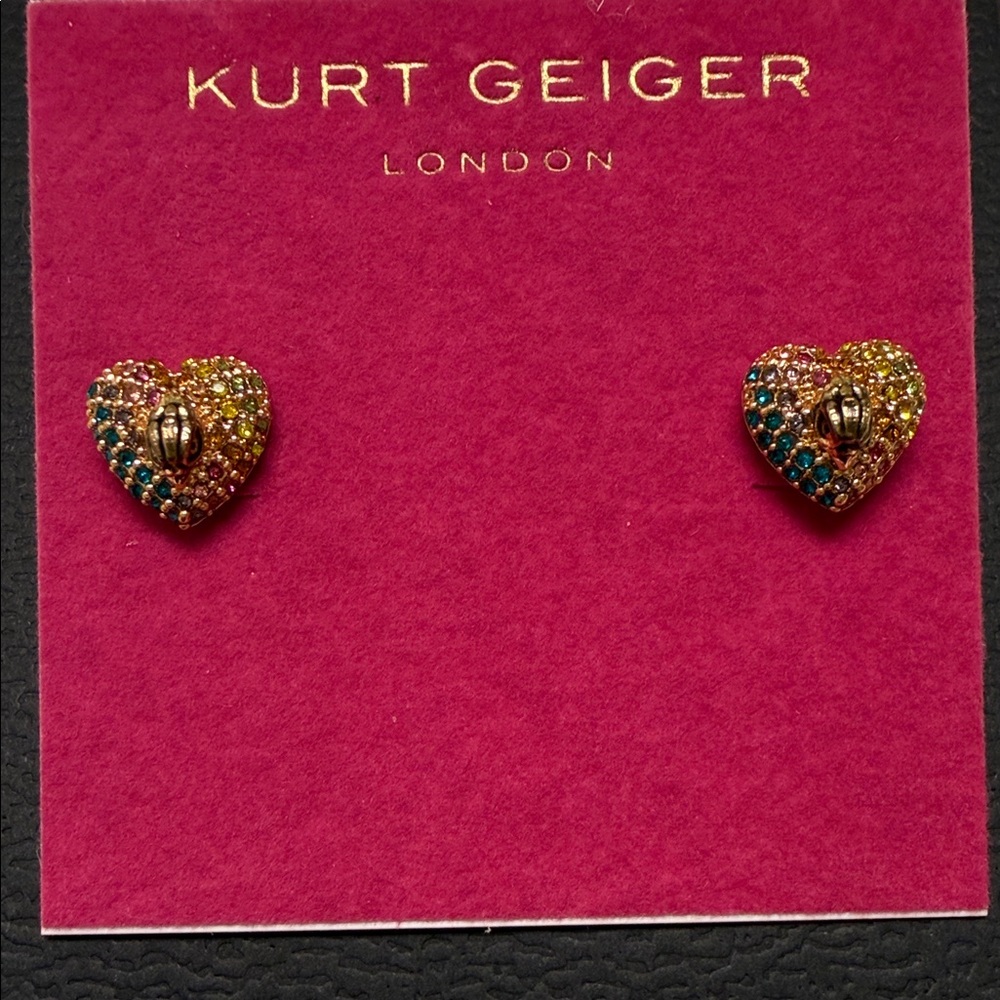 Kurt Geiger London Rainbow Heart Eagle Stud Earrings- NWT